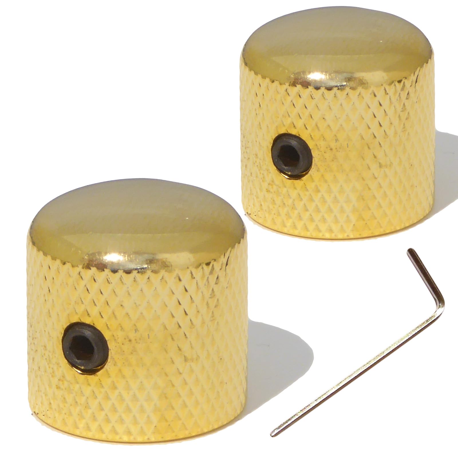 Pair of Gold Solid Steel Knurled Guitar Knobs with Screw Fixing - Precision Control for Electric Guitars FREE Wrench