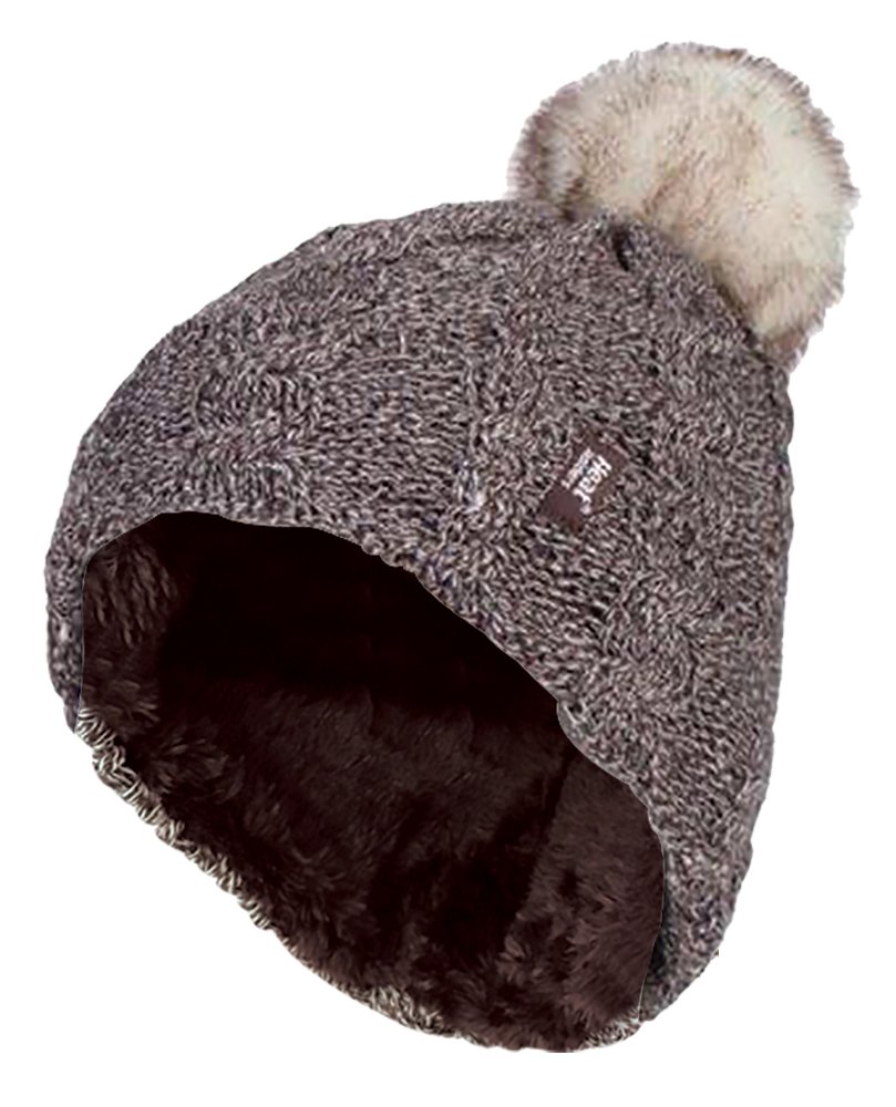 Heat Holders Women's Fawn - Warm Knit Fleece Lined Cuffed Thermal Winter Bobble Hat With Pom Pom (One Size, )