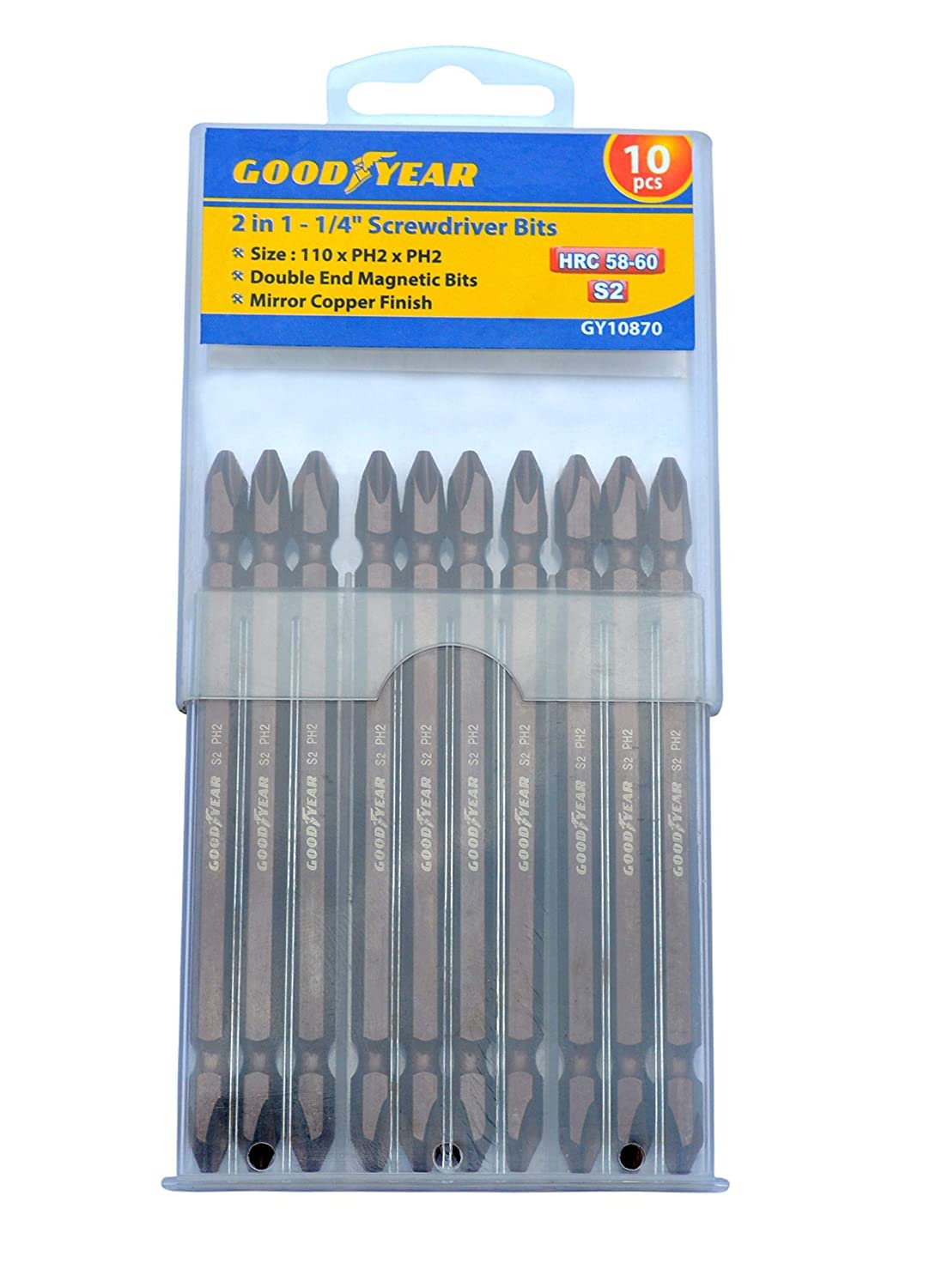 Goodyear 2 IN 1-1/4" MAGNETIC SCREWDRIVER BITS (10 PCS PER PACK) 110mm x PH2 X PH2, Yellow Blue (B091D3B2VL) Amazon Price History, Amazon Price Tracker