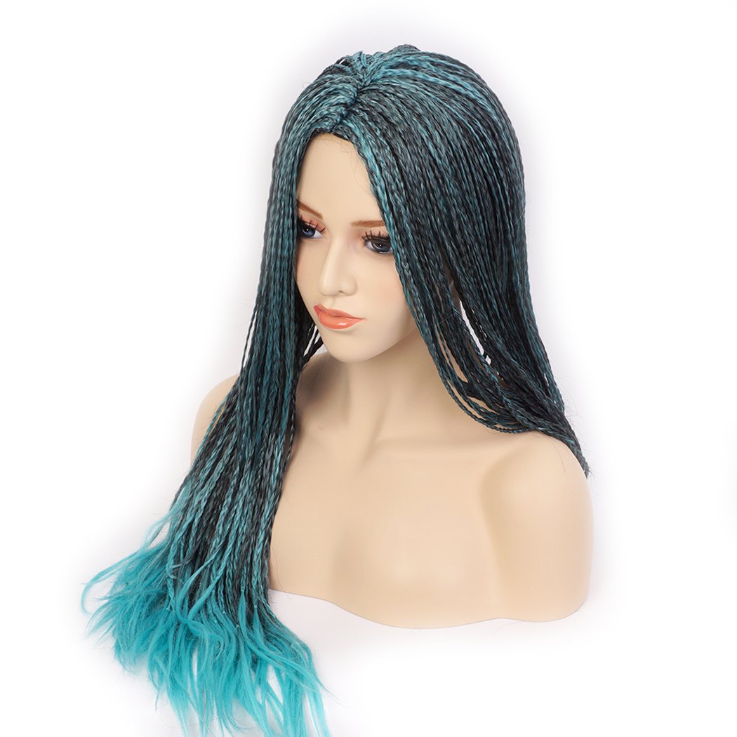 Long Braided for Women Hair Ombre Blue and Black Mixed Anime Cosplay Wig Wigs for Black Women Christmas Party Wig