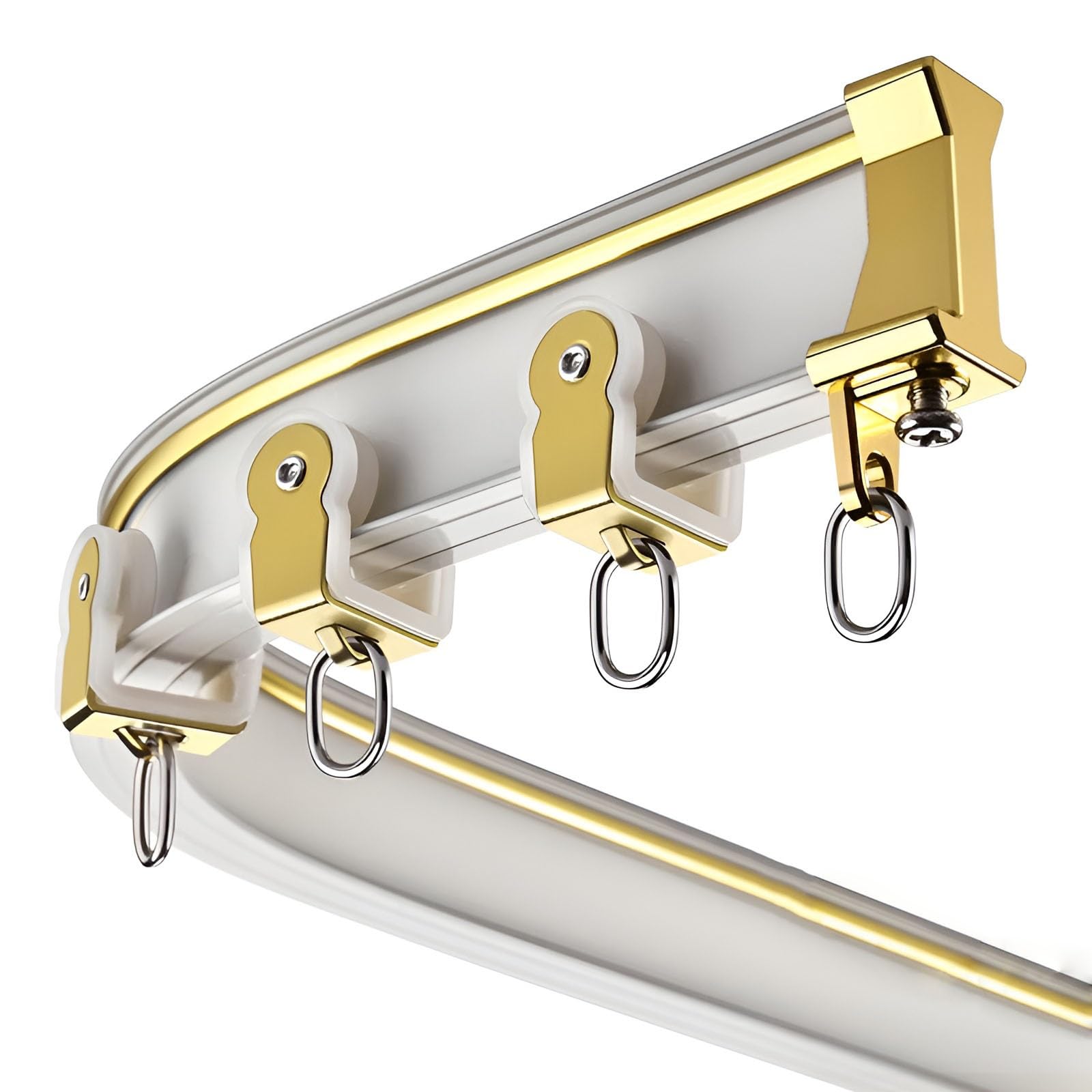 Geschwungene Vorhangschiene für Decke, 70600 cm, verstellbare Aluminium-Wand-/Deckenhalterung, geeignet für klappbare Gardinenstangen, weißes Finish, 120 cm