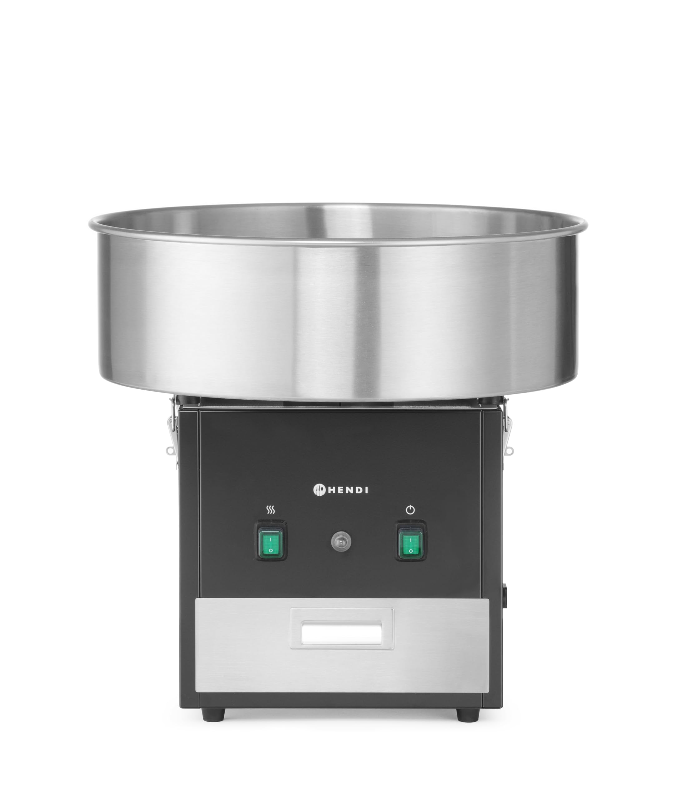 HENDI Zuckerwattemaschine, mit Zuckerspender, Schublade, herausnehmbare Schale, Überhitzungssicherung, Cotton Candy Machine, Zuckerwatte Maschine, 230V/1130W, 520x520x(H)503mm, Edelstahl, schwarz