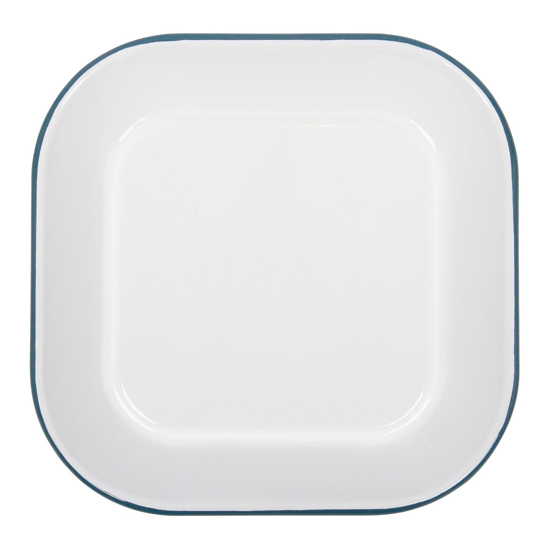 Argon Tableware Enamel Square Baking Tray - 24.5 x 24.5cm - Green Rim - Lightweight Metal Square Enamel Oven Tray Kitchen Bakeware Flat Cooking Pan for Roasting, Baking