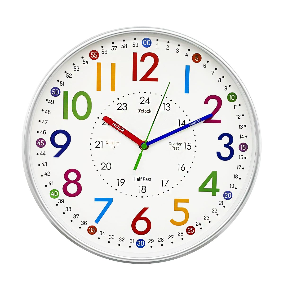 Horloge d'apprentissage de l'heure silencieuse pour égayer la chambre d'enfant