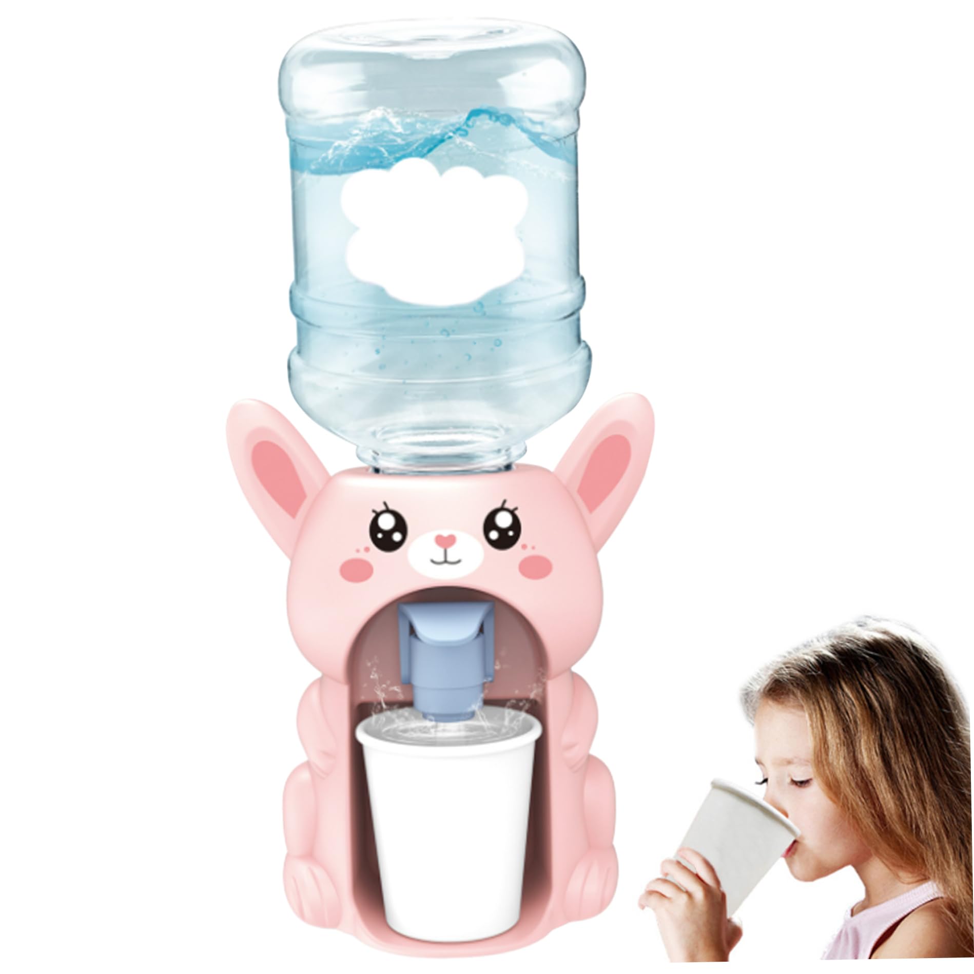 Vervevum Mini Water Dispenser Rabbit Shape Cute Cartoon Simulation Kids Water Dispenser for Pretend Play Dollhouse Accessories, Kids