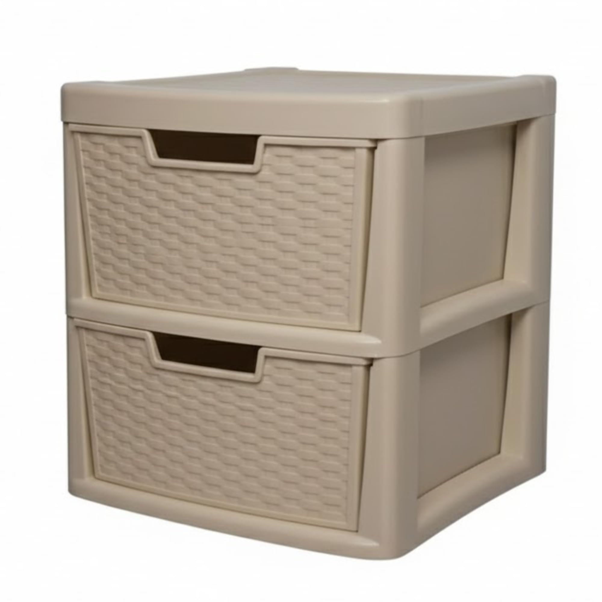 ALEEZ - Large Plastic Drawer Storage Unit - Rattan Effect 2 Drawer Cabinet - Multipurpose Storage Organiser - Office, Tabletop Desktop Drawer - Bedroom Chest Drawer Unit - (Mushroom, 2 Drawer) โ image 1