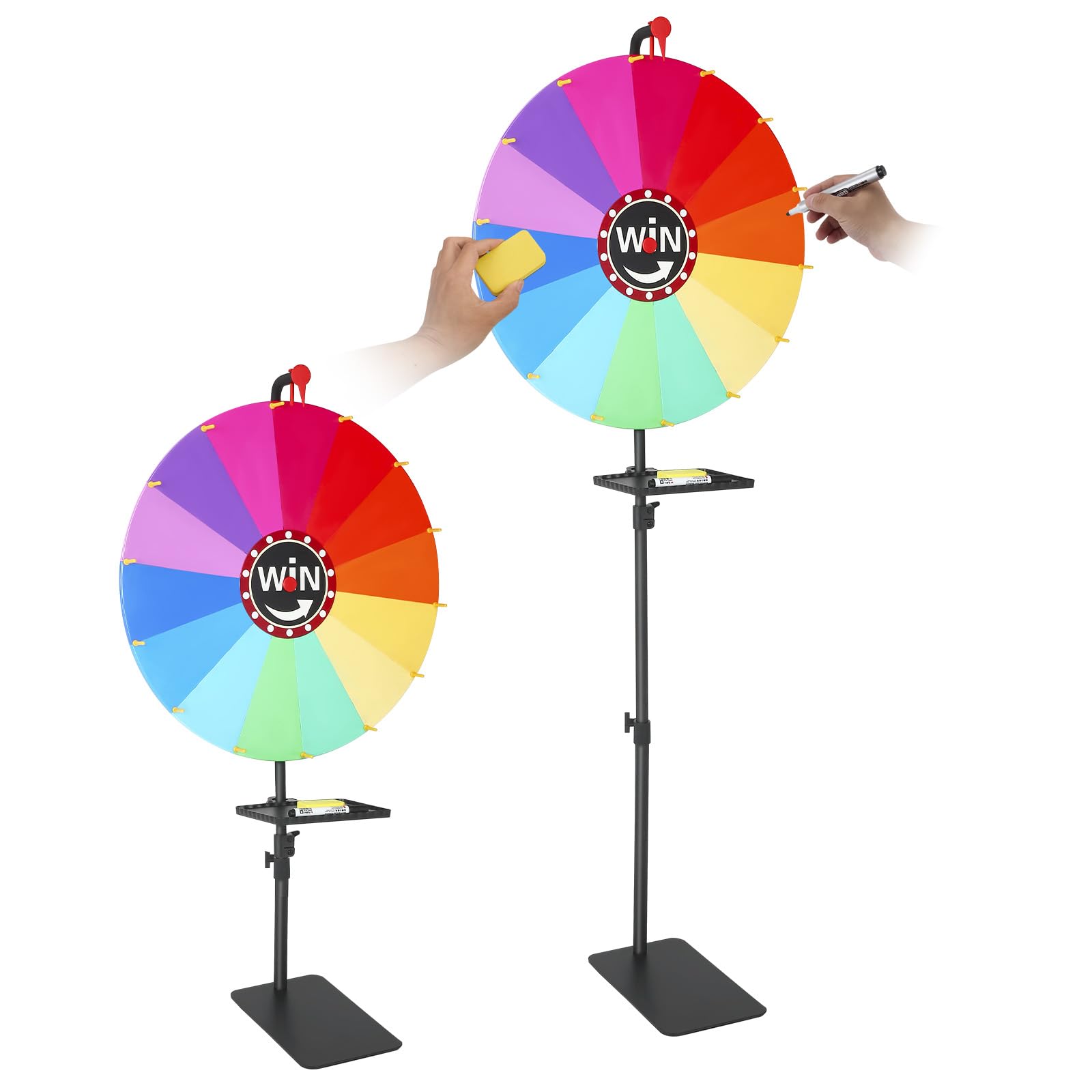 Rueda de la Fortuna Giratoria de 61cm,14 Colores,con Borrador y Marcador,Ajustable de 85 cm a 160 cm,Rueda de la Fortuna para Carnaval,Eventos,Fiestas,Juegos de Lotería,Juegos de Palabras