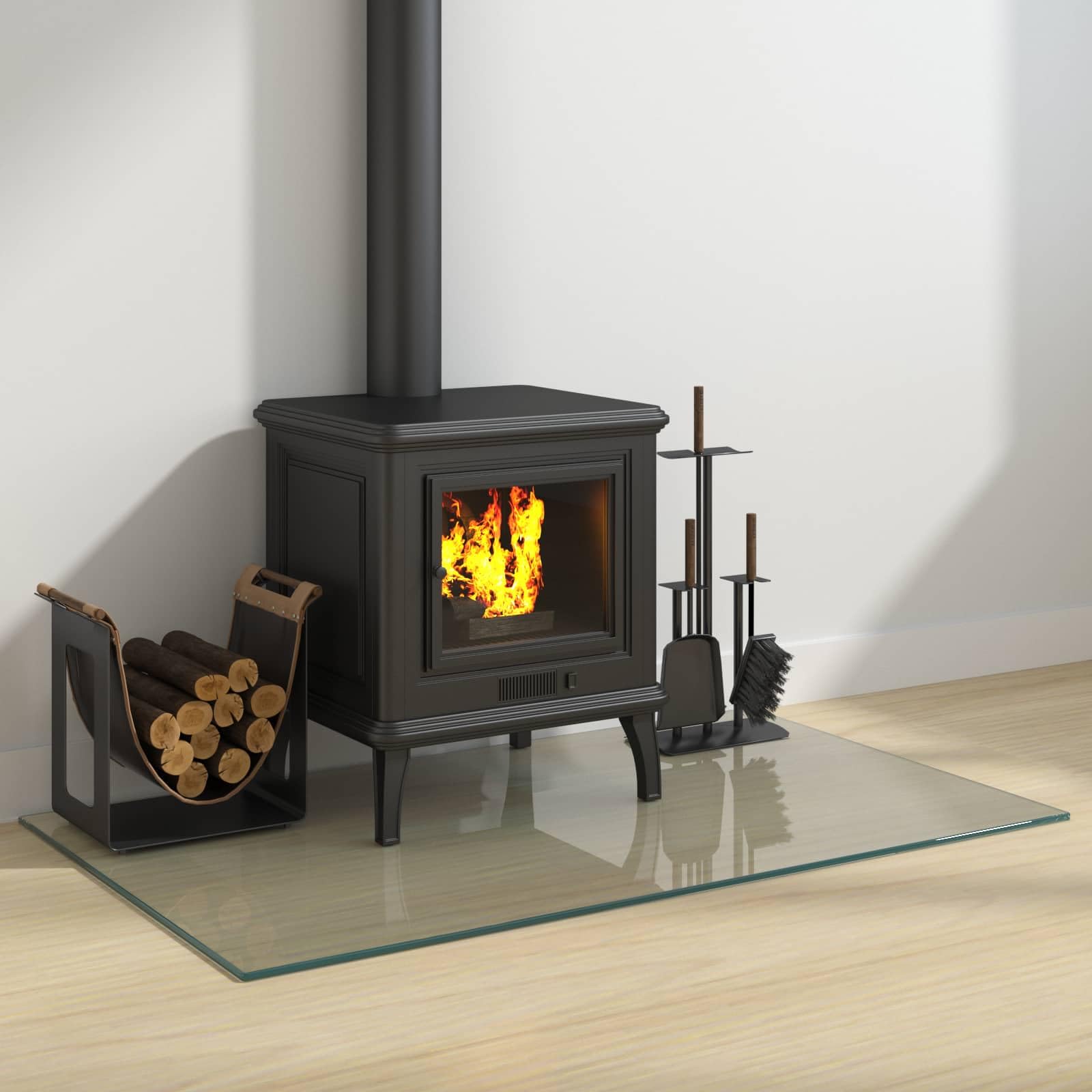 Kamin Bodenplatte 100 x 60 cm aus gehärtetem Glas - Funkenschutzplatte für Ofen, Kaminofen und Feuerstelle - Hitzebeständige Glasunterlage zum Bodenschutz