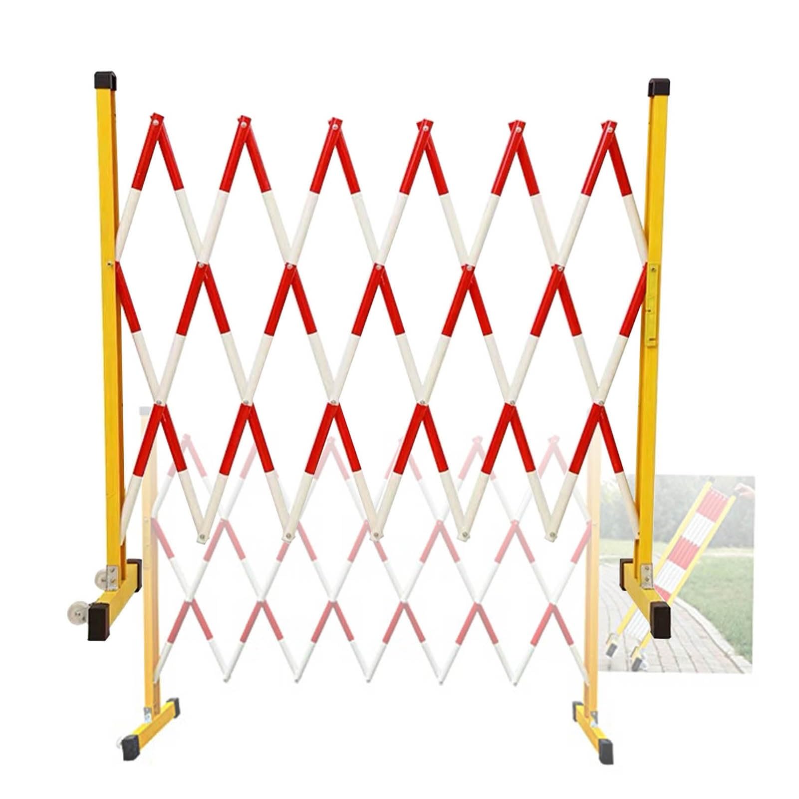 WQPMNYG Security Barrier,Telescopic Traffic Safety Fence, Foldable Portable Guardrail with Wheels, Outdoor Isolation Barrier for Roads & Garages, White-Red, 9.8ft (L300cm)