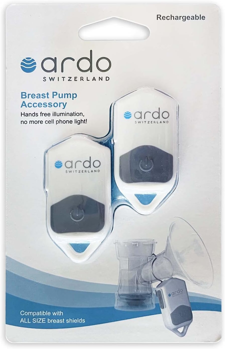 ArdoLight Set of 2 Hands Free Breast Pump Light. Clips onto Any Breast Flanges to Pump in The Dark with 2 Brightness Settings for Day and Night Time Pumping. Rechargeable Light with Charging Cable.