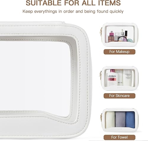 Miniatura 5 de Telena Bolsa de maquillaje transparente, neceser de viaje, bolsa de cosméticos, organizador de maquillaje portátil para mujeres, Beige, Bolsa de