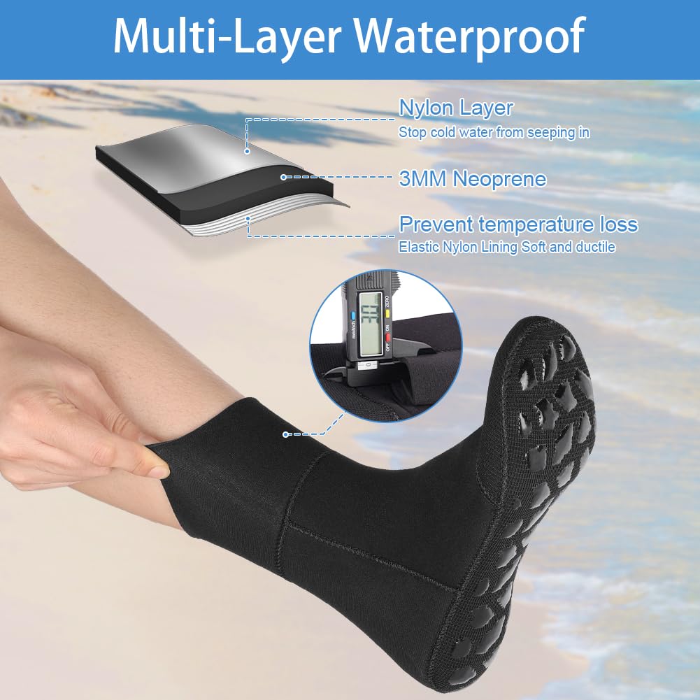HOTUT Calzini in Neoprene,3mm Calzini per Immersione per Uomo e Donna,Calzari Beach Volley Calze da Acqua,Calze Termiche per Immersioni, Snorkeling, Nuoto