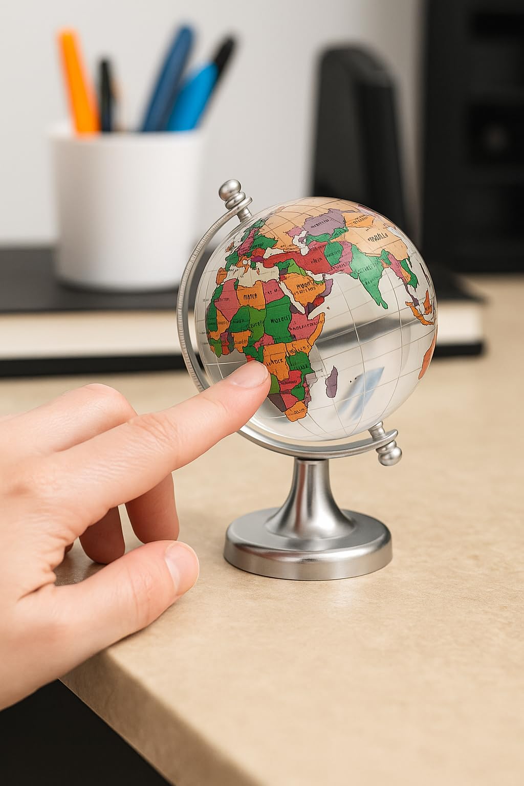 ThincAmaxe Luxury Crystal Mini Globee with Silver Stand– Elegant World Globe for Desk or Office Décor, Modern Decorative Glass Globe with Etched Continents (Colourful Globe, Mini)-image-0