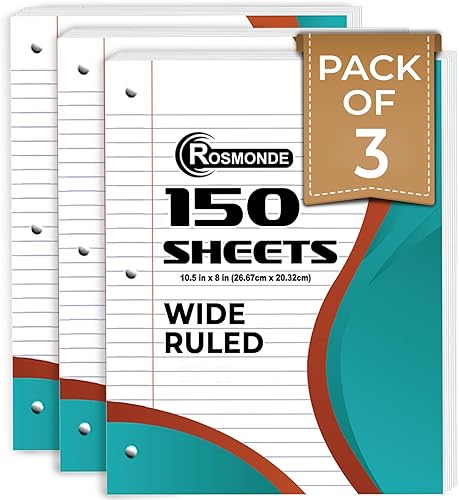 Rosmonde 3600 hojas de papel de relleno de hojas sueltas, rayas anchas, papel de cuaderno a granel, 8 x 10.5 pulgadas, papel de hojas sueltas a
