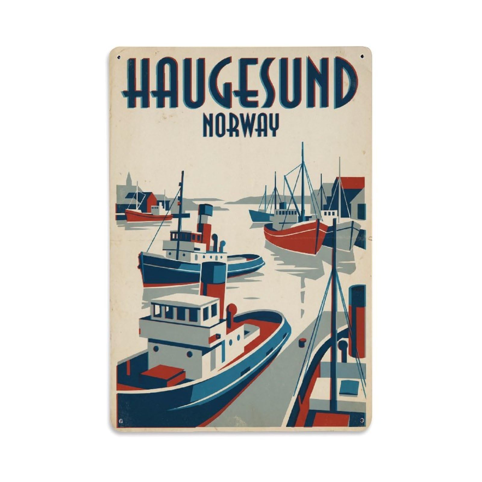 Vintage Norway Haugesund Metal Tin Sign