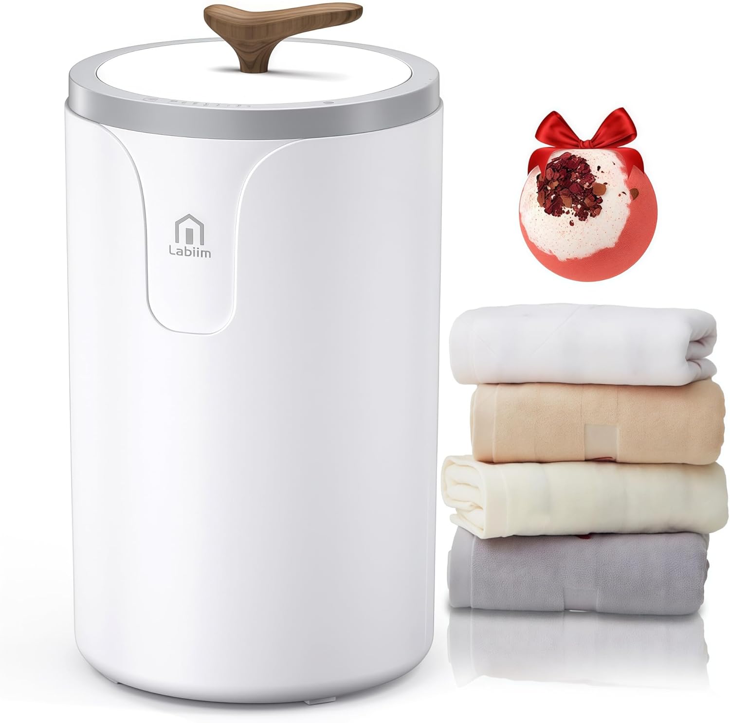 Labiim [Upgraded Comfort & Silent] Towel Warmer Bucket, 20L Fast Heating Towel Warmer for Spa & Bathroom Wood Handle Auto-Off Blanket Heater Time Adjustable for Family, Gym, PJs, Ideal Winter Gifts