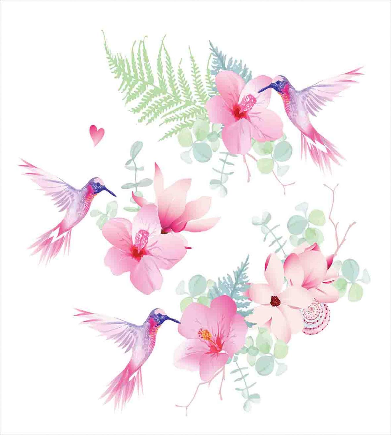 Ambesonne Hummingbirds Duvet Cover Set, Tropical Summer Flying Avian Animal Theme Wild Nature Theme, Decorative 3 Piece Bedding Set with 2 Pillow Shams, King Size, Pink Purple