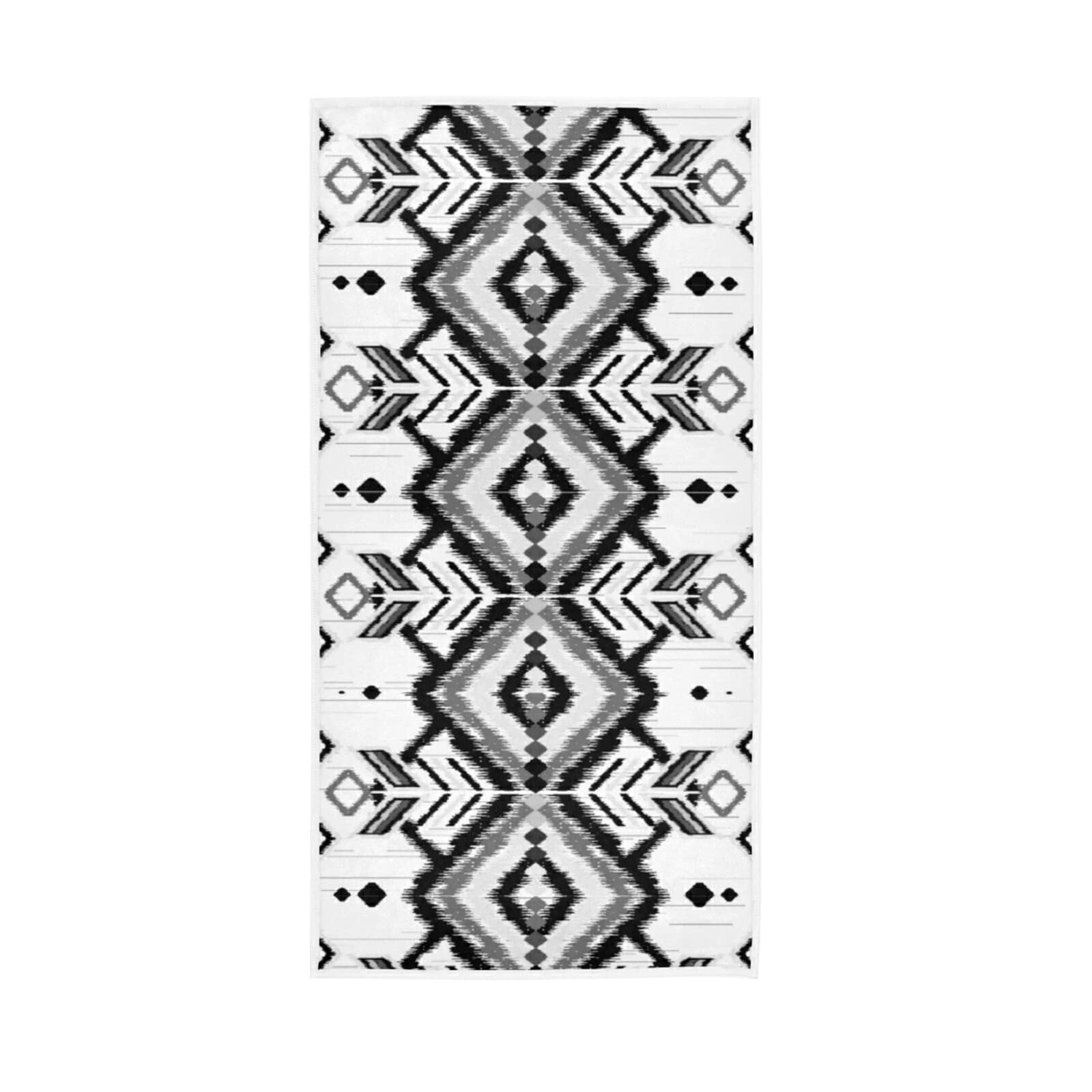 LSRCPD Geometric Ethnic Oriental Traditional Tribal Embroidery Style Soft Hand Bath Towel 30" x 15" Thin Fast Drying Absorbent Soft Towels for Kitchen Gym Spa Hotel Beach