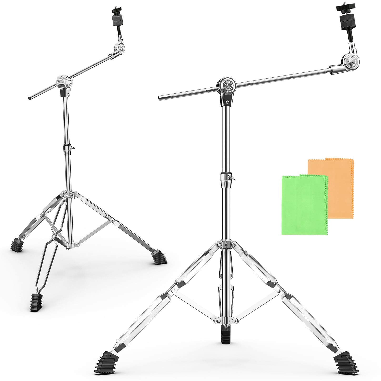 2 Pack Boom Cymbal Stand, Adjustable Cymbal Stand Boom Stand for Drum Hardware Percussion Mount Holder Gear Set Drum Hardware Set, Double Braced Legs with Rubber Feet Ride and Crash Cymbal Stands1
