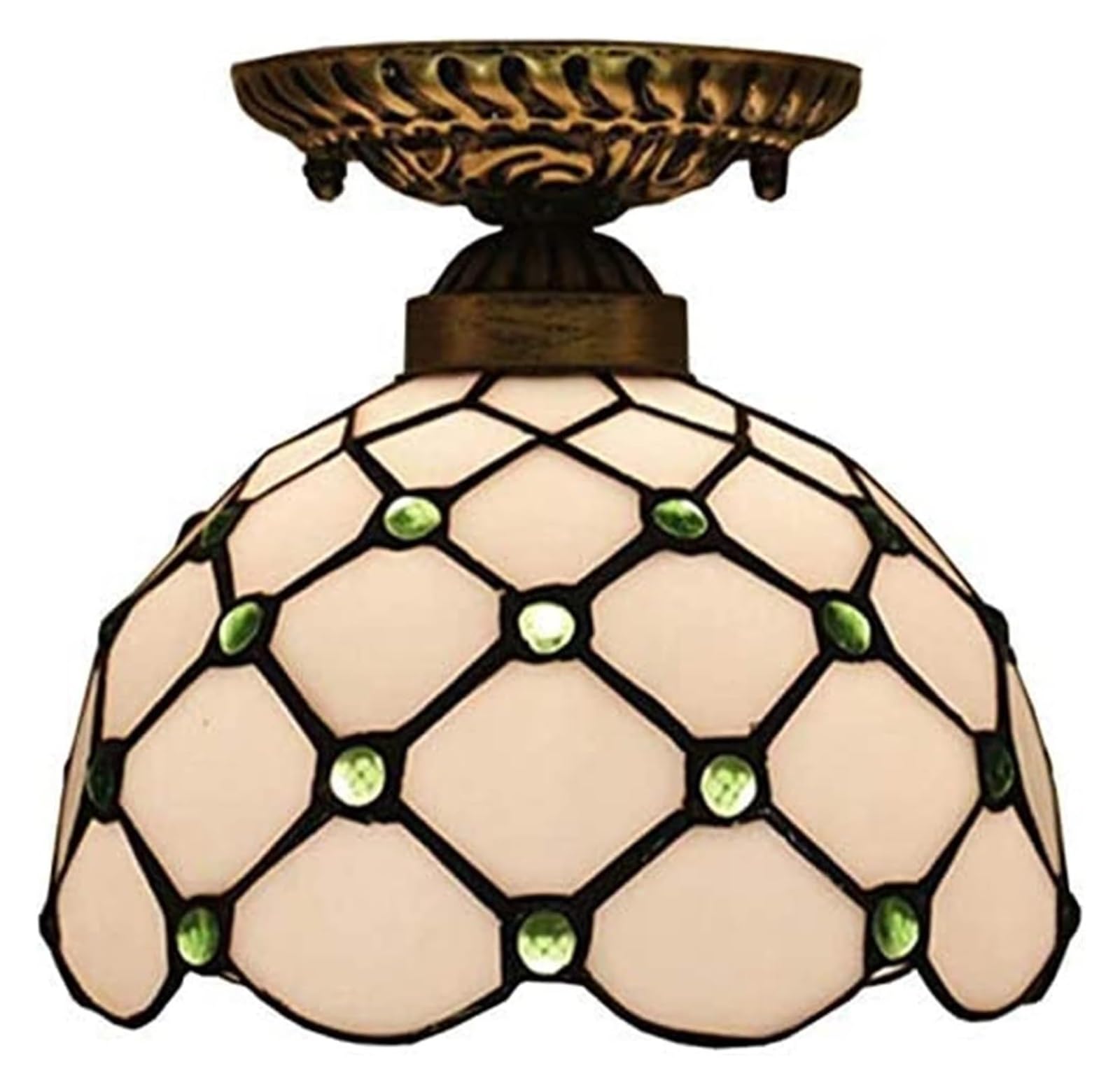 METTEOR Ceiling Lamp Ceiling Lamp Tiffany Style Ceiling Light, 8-Inch American Stained Glass Ceiling Lamp, Decorative Chandelier For Hallway,Blue (Green B)