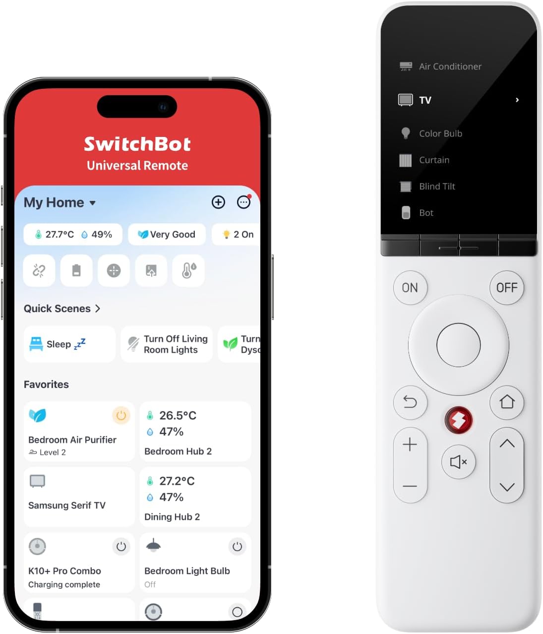 SwitchBot Universal Remote Control and companion mobile app interface