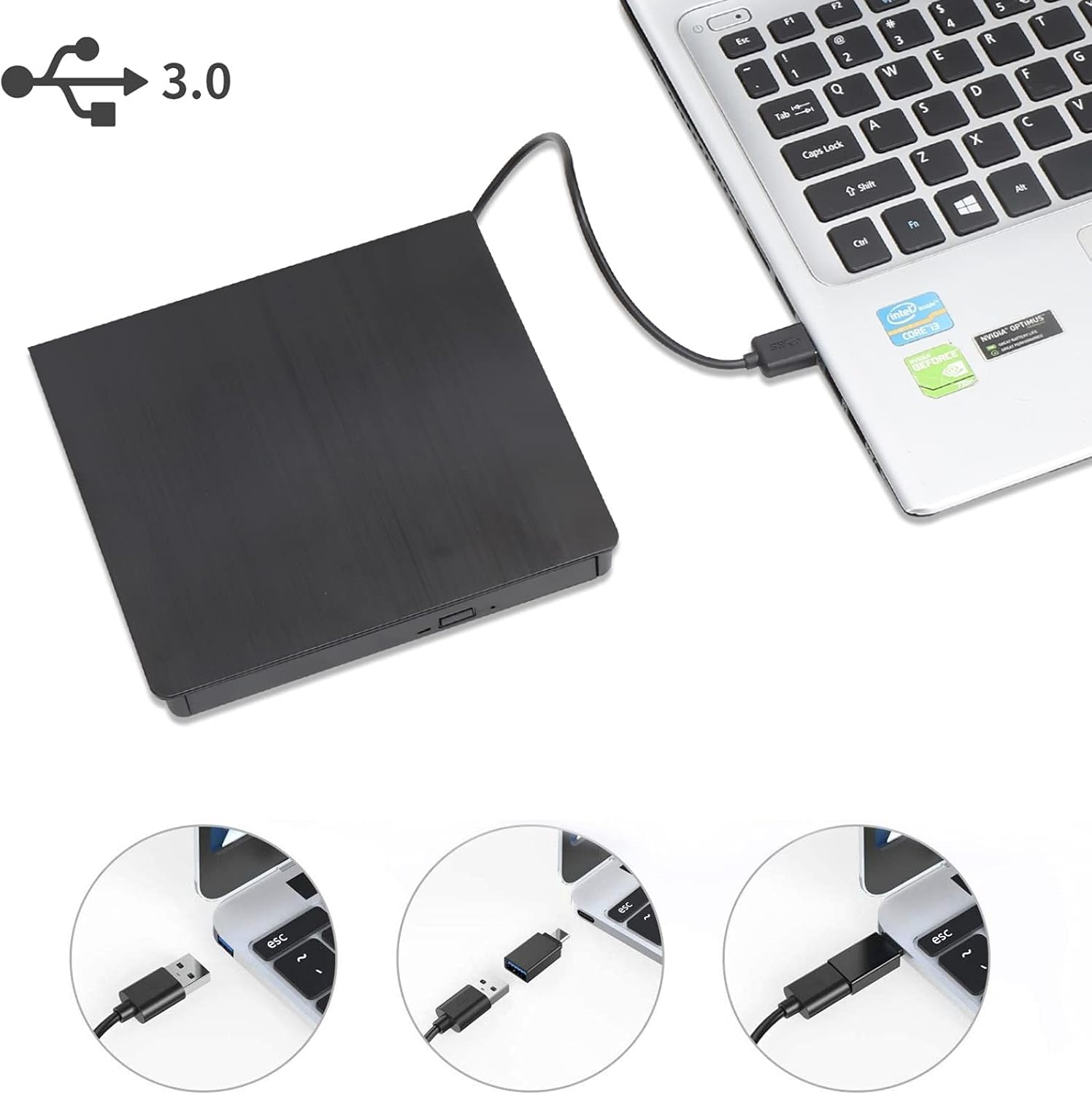 USB 3.0 External CD Drive, CD/DVD-RW Drive, CD-RW Rewriter Burner Superdrive for High Speed Data Transfer for Laptop PC Desktop Support Windows 7/10