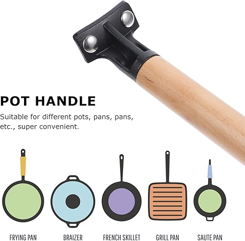 Miniatura 3 de Kichvoe Mango de madera de repuesto para sartén Wok sartén de cacerola a prueba de quemaduras mango largo para utensilios de cocina universales