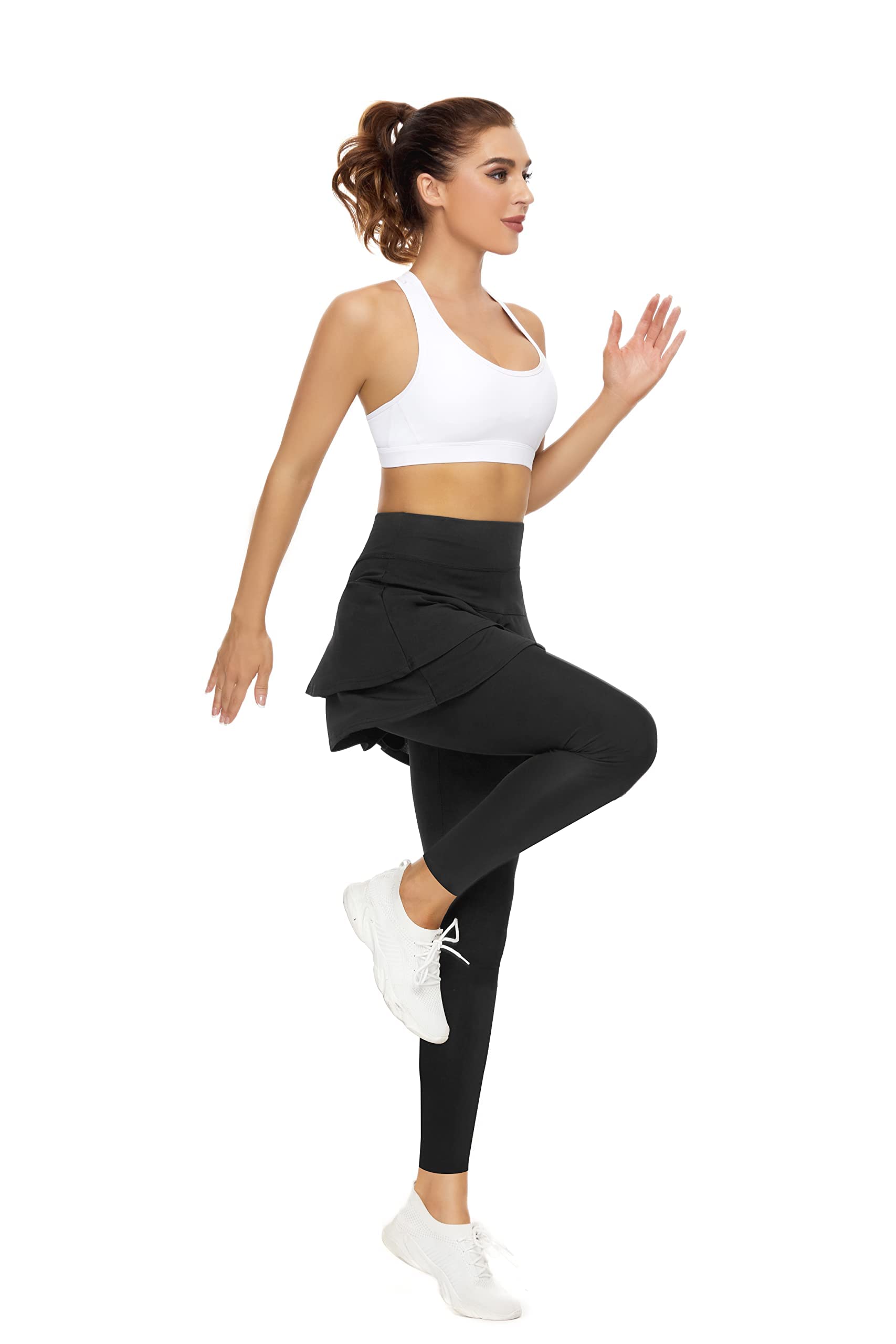 WOWENY Jupes de Sport Femme avec Poche, Femmes Jupe Basique Plissée Patineuse Fille Elastique Court Mini Jupe, Short Short Tennis Golf Entraînement Sports Pantskirts