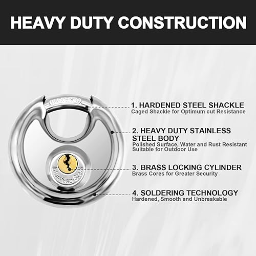 Miniatura 5 de Vervida Candado con llave de acero inoxidable con 3 llaves, grillete de 38 pulgadas 2.756 in, cerradura resistente al agua al aire libre para