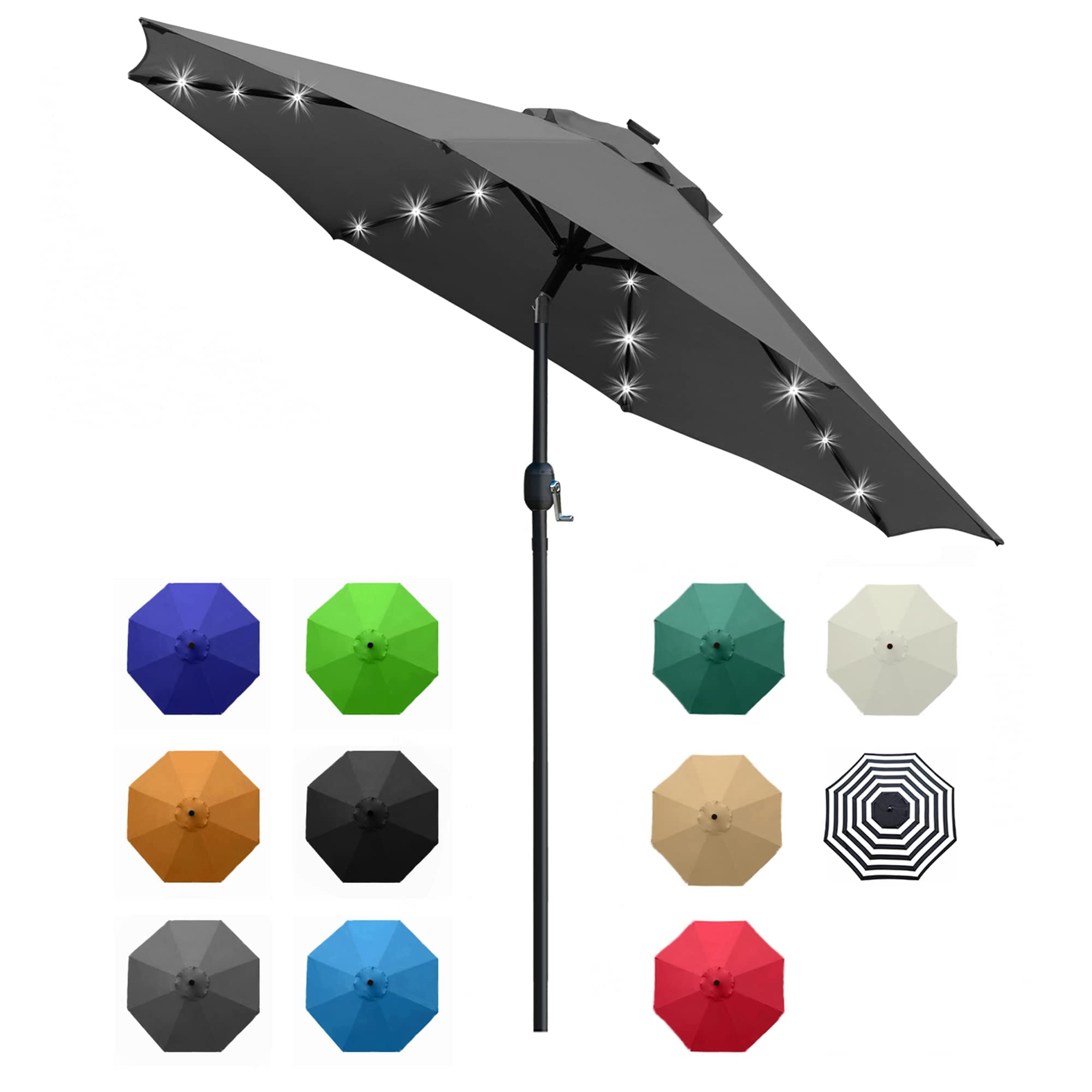 Photo 1 of *SEE NOTES Sunnyglade 9' Solar LED Lighted Umbrella with 8 Ribs Adjustment and Crank Lift System for Patio (Grey)