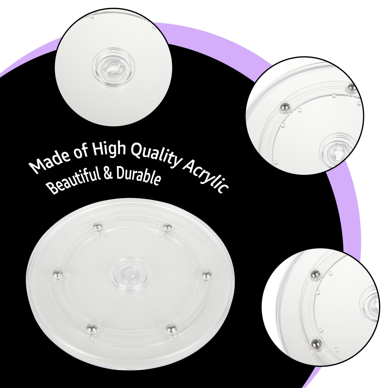 WOPPLXY 4-Pack 8 Inch Clear Acrylic Lazy Susan Turntables - 360° Ball Bearing Rotation For Spices, Makeup, Organizing