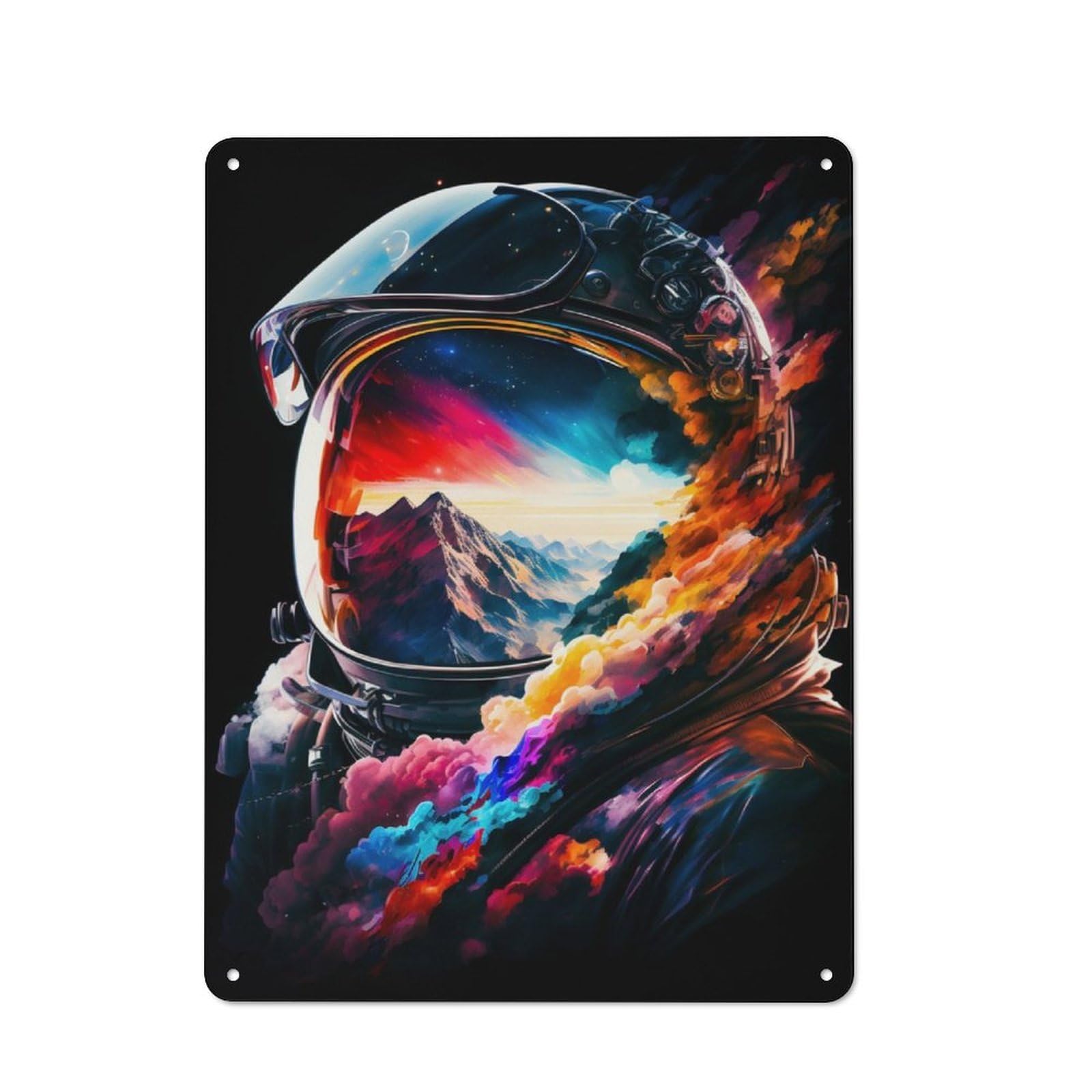 Junmoney Astronaut Colorful Face Classic Metal Wall Decor 40X30cm, Tin Sign For Bar, Kitchen, Garage Or Games Room