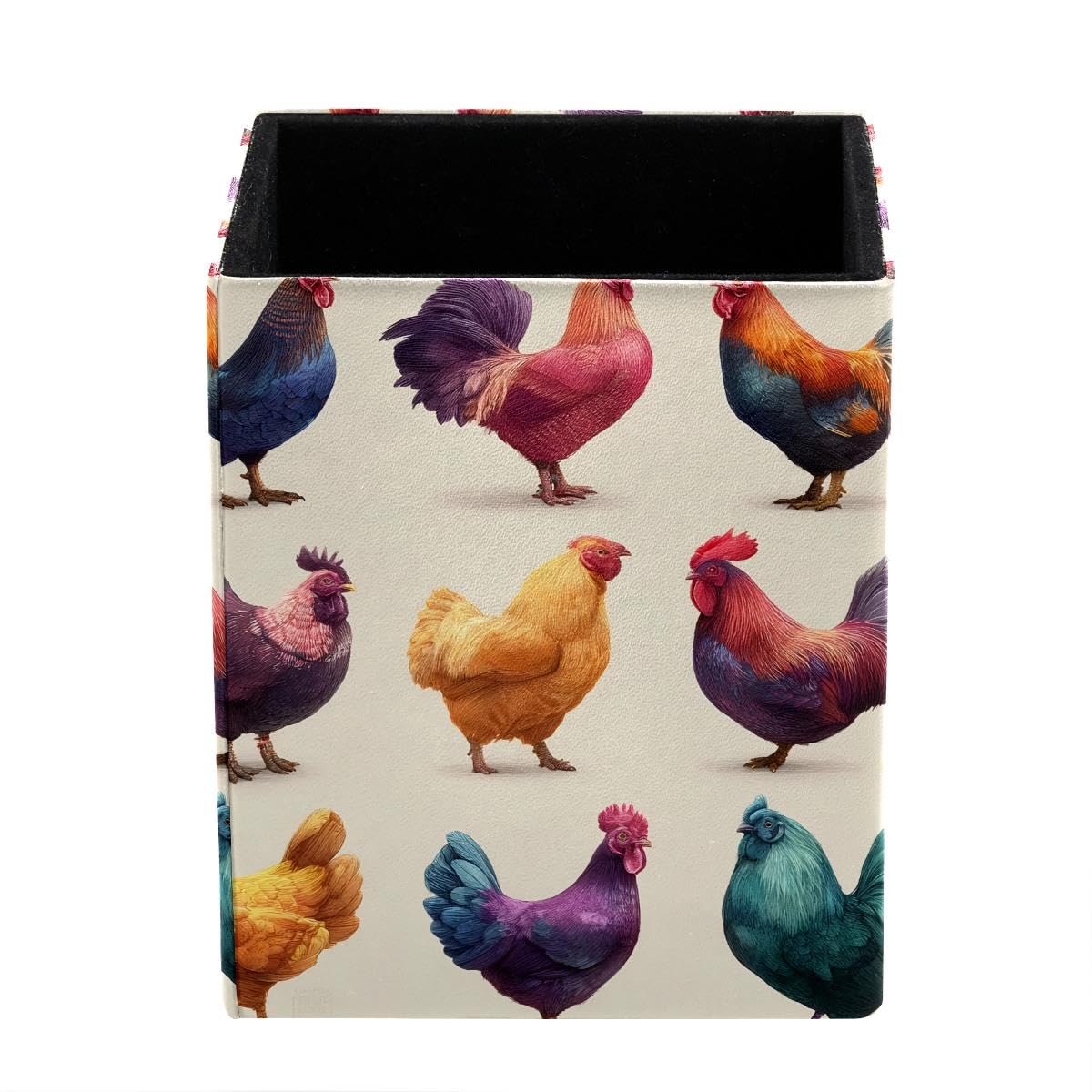 HEOEH Farm Rooster Pen Holder Pen Pot, Square Pencil Cup for Desk