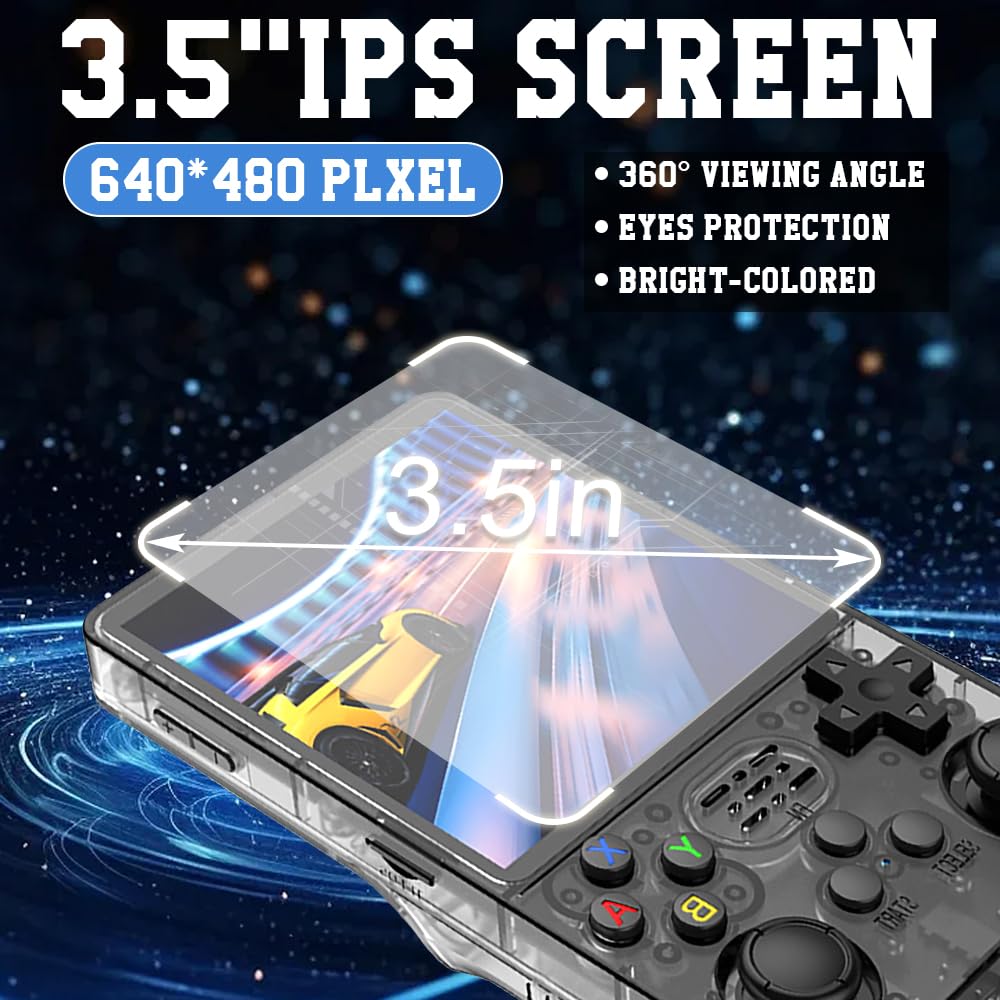 R36S Retro Handheld Game Console, Retro Games Console with 3.5 Inch HD Screen, Portable Handheld Games Consoles, Video Player with 64G TF Card and 15,000+ Classic Games, 3200mah Battery — view 4