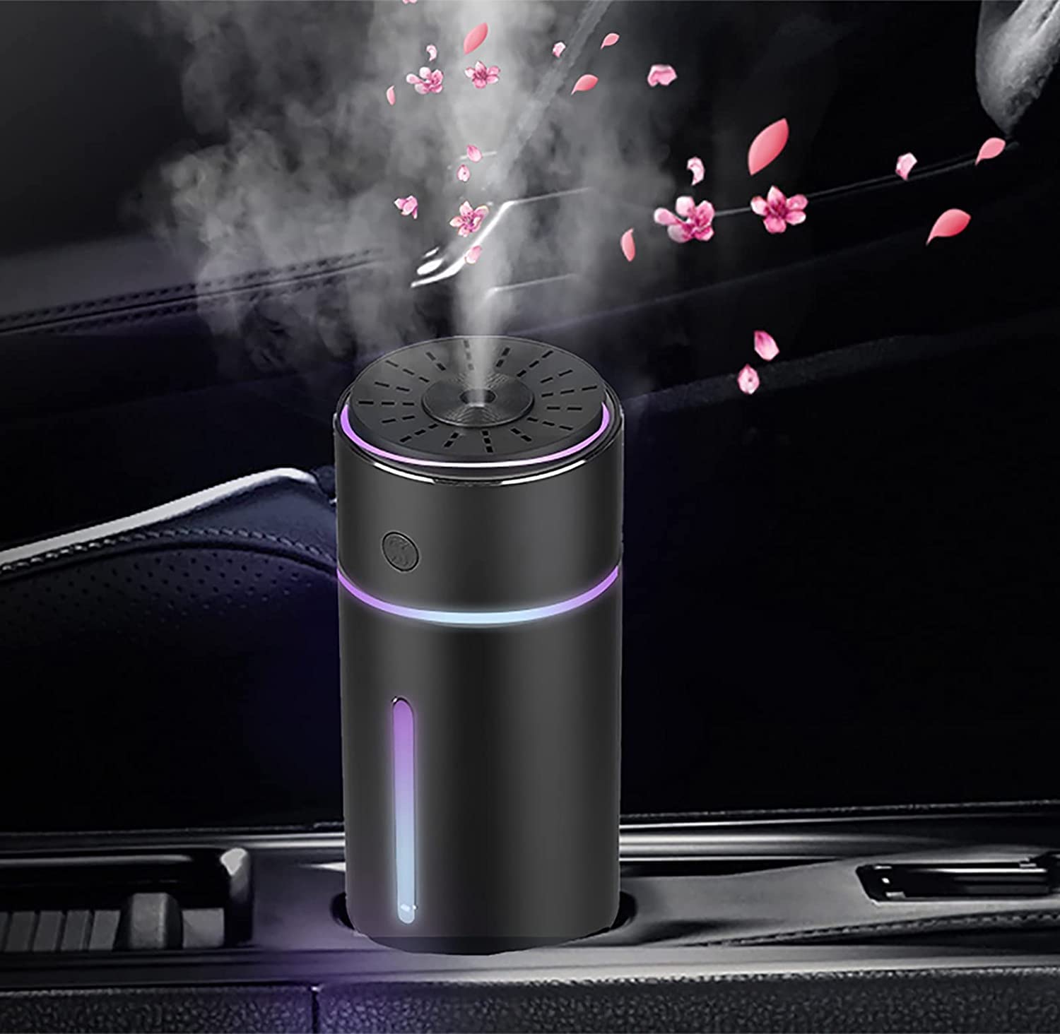 QIAODIRENCar Humidifier USB wireless, Stainless Steel Humidifiers Ultrasonic Diffuser with 7 Colors LED Light, Quiet Operation & Auto Shut-Off, Large Capacity Battery,for Baby Room Office Car (Black)