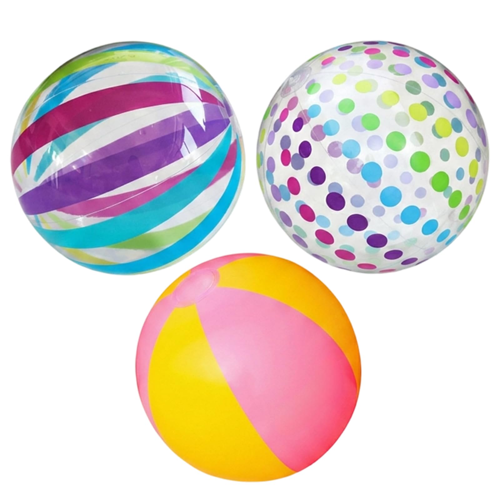GETFACAI 3-Pack Inflatable Beach Balls, Striped and Polka Dot Blow Up Ball Set for Pool Party Decorations and Summer Gatherings