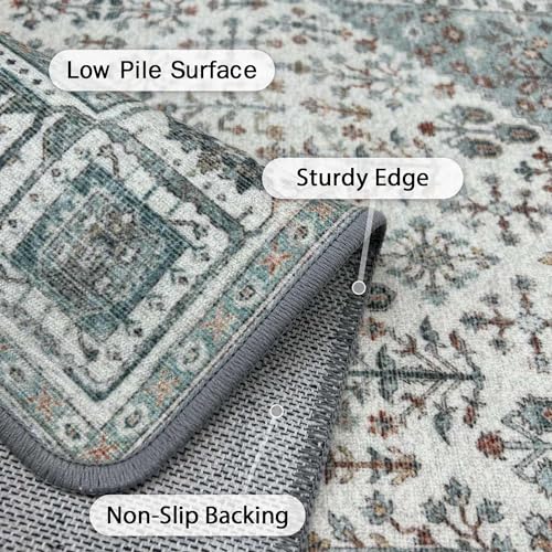 GENIMO 2x10 Non Slip Hallway Runner Rug, Machine Washable, Thin & Low Pile Lightweight for Kitchen, Laundry, Entryway, Bedroom & Living Room, Green