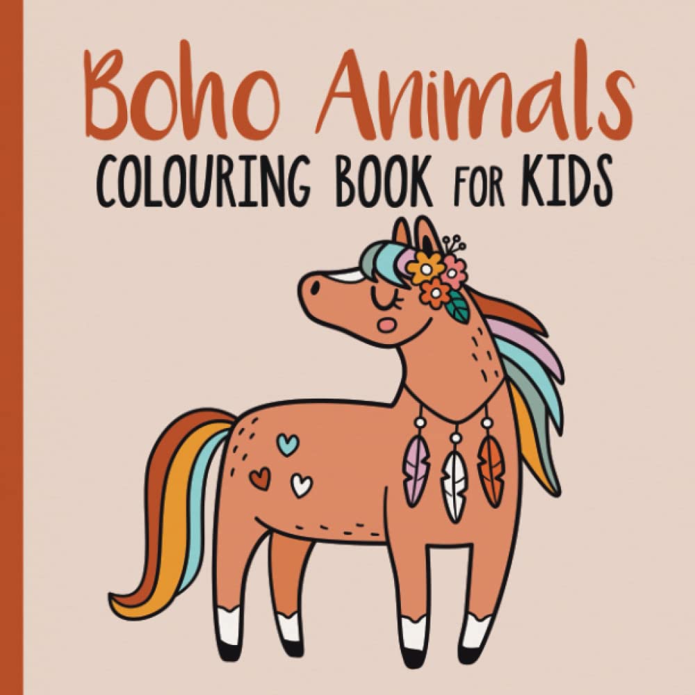 Boho Animals Colouring Book for Kids: Easy Minimalist Bohemian Colouring Pages of Cute Animals