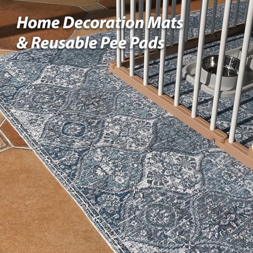 Image of nunubaby 4PACK Washable Pee Pads for Dogs, Stylish, Non-Slip and Leak-Proof Pee Pads. Reusable Potty Pads for Dogs for Crates and Floors.(Blue /Multi,24 inch x48 inch )