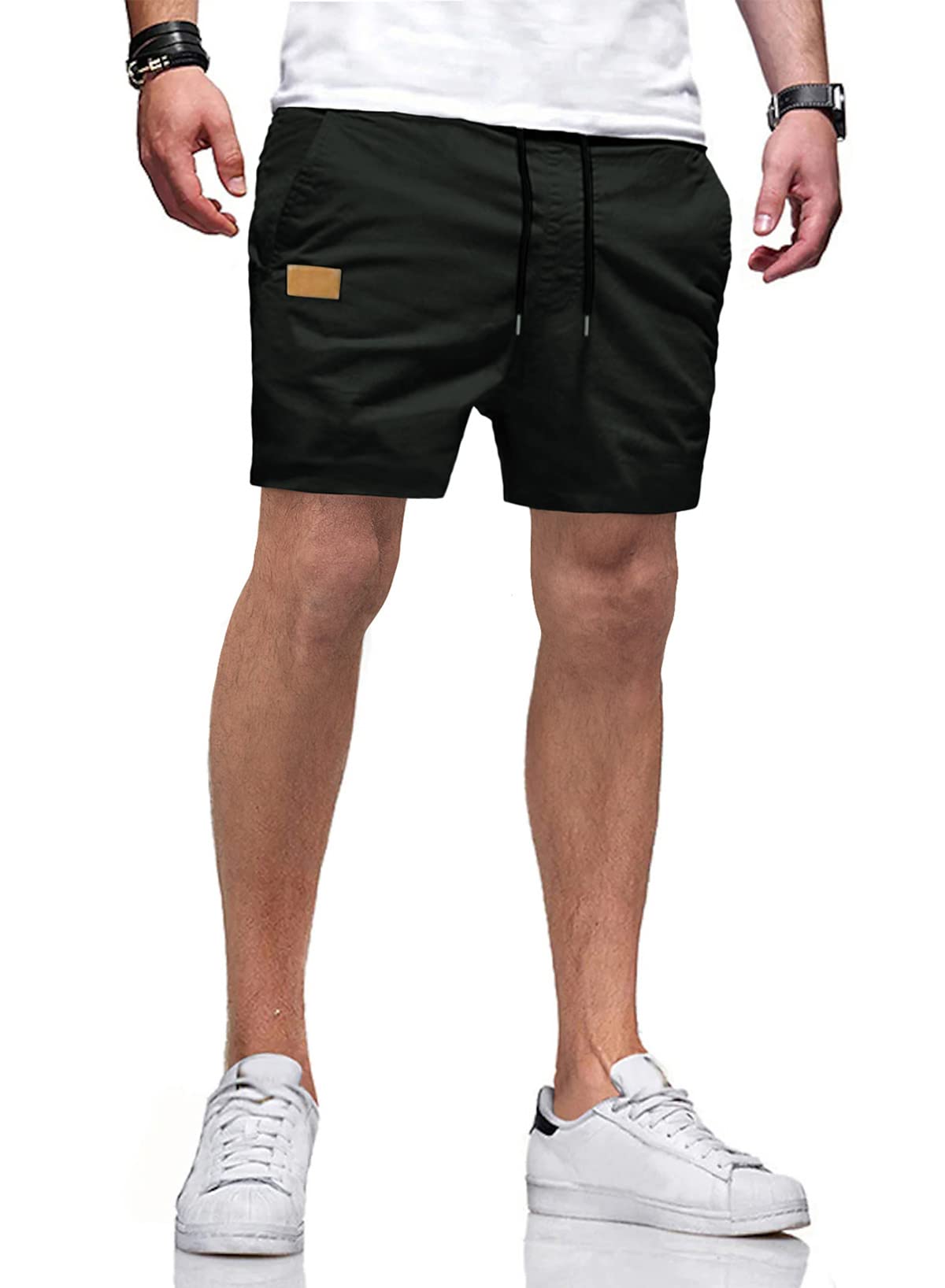 JMIERR Mens Casual Shorts - Cotton Drawstring Summer Beach Stretch Twill Chino Golf Shorts with Pockets