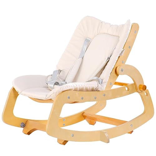 MallBest Silla mecedora de madera ajustable 3 en 1 con cojĂn extraĂble y cinturĂłn de seguridad para bebĂ©s a niños pequeños beige MallBest Silla mecedora de madera ajustable 3 en 1 con cojĂn extraĂble y cinturĂłn de seguridad para bebĂ©s a niños pequeños beige