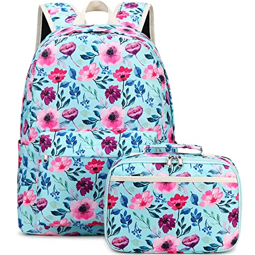 Dsiue Kids Backpack For Girls Elementary Bookbags Teens Middle School Backpack With Lunch Box Flower Lake Blue #TOP4