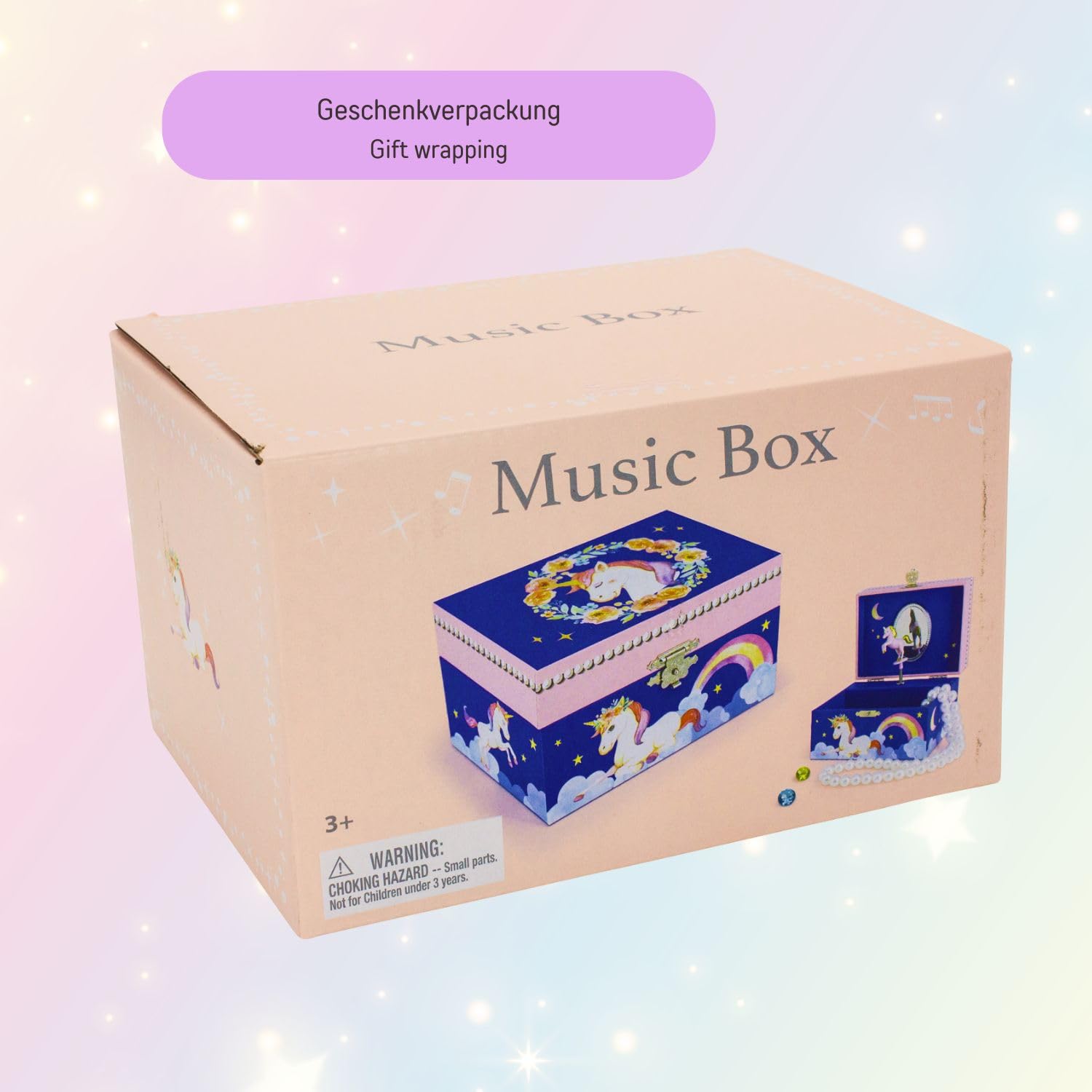 Caja musical joyero para niñas, joyero azul, unicornio, melodía: lago de los cisnes – 92060