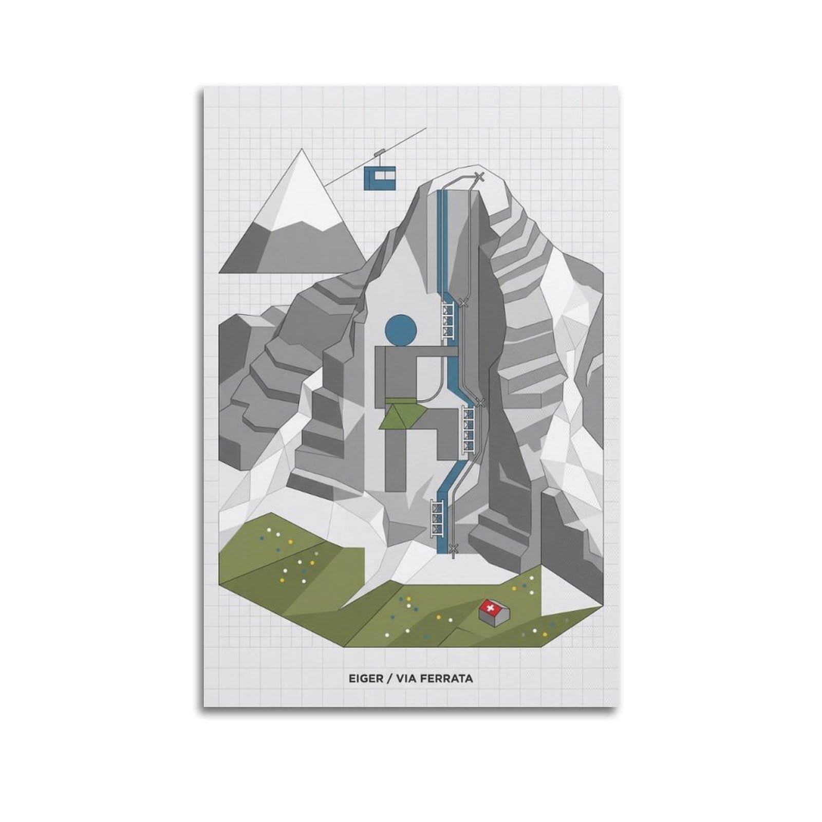 XKUGA Modern Bauhaus Alps Eiger Via Ferrata Sport Travel Poster Modern Decorative Canvas Prints - Ideal Wall Art for Family, Man Cave, Game Room, Boys & Girls Bedroom 20x30inch(50x75cm)