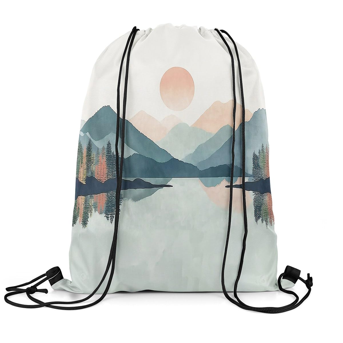 Loussiesd Sun Lake Drawstring Backpack 40x33cm Mountain Sports Gym String Bag Blue Pink Drawstring Bags Nature Landscape Waterproof Cinch Bag Sports Drawstring Sackpack