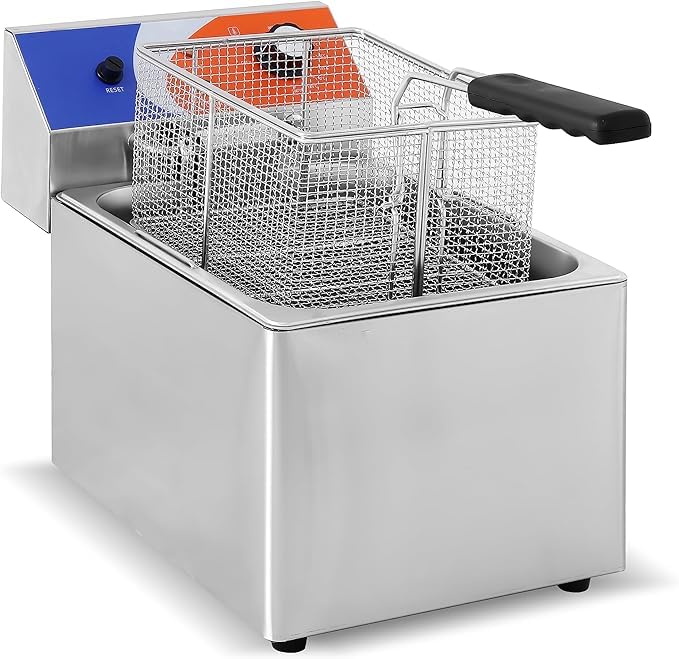 MBH - Friggitrice Elettrica Professionale da Banco 8 Litri in Acciaio Inox, Ideale per Cucine Professionali di Ristoranti.