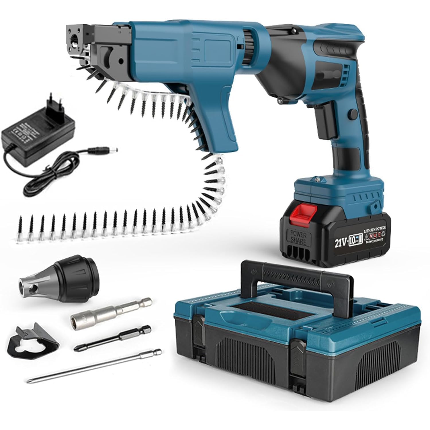 Atornillador inalámbrico para Placas de Yeso, Atornillador con alimentación automática, Incluye Caja de Herramientas, Atornillador eléctrico de Cadena para Bricolaje y Uso Profesional