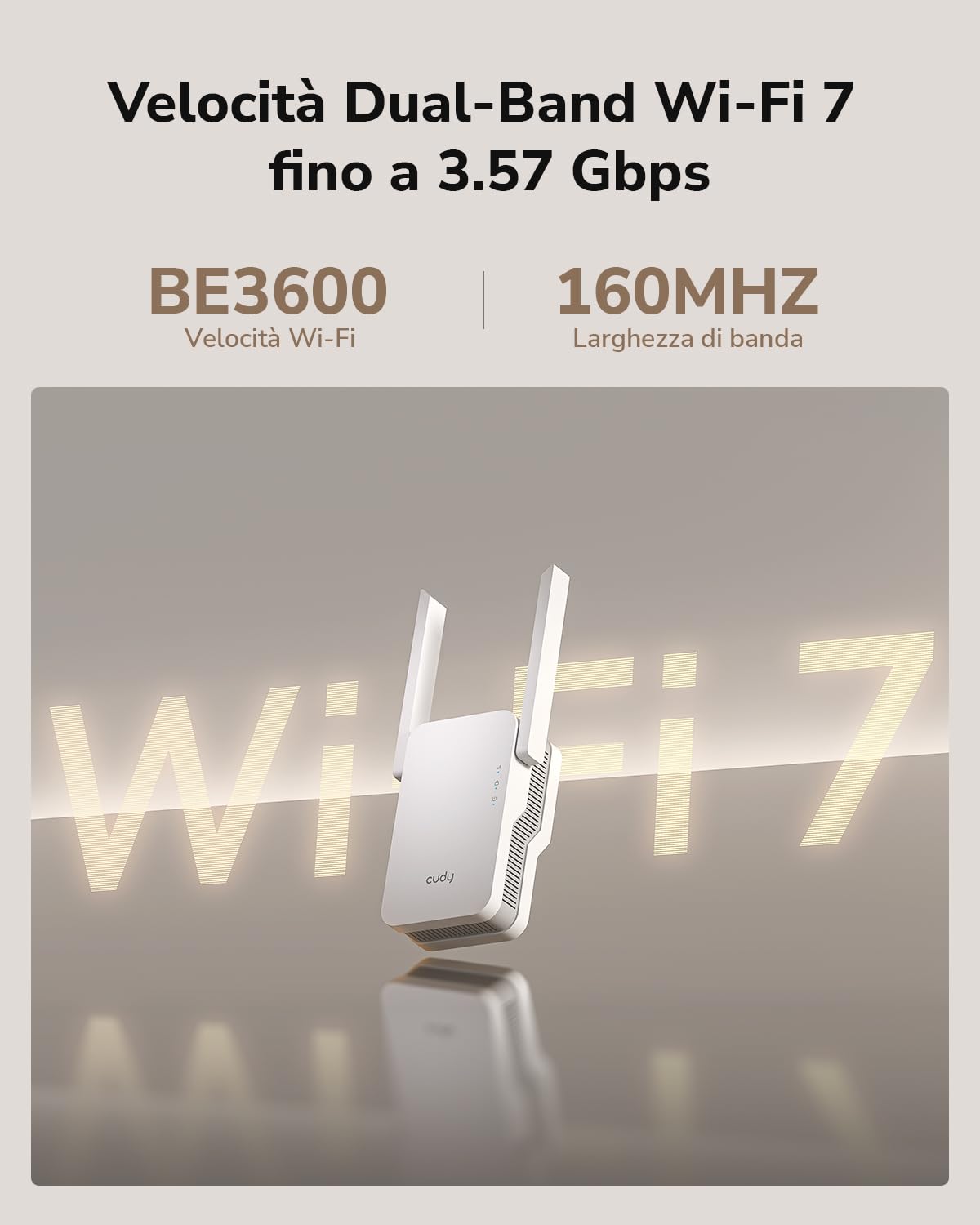 Cudy BE3600 Dual Band Wi-Fi 7 Ripetitore Ripetitore Segnale Booster con Porta Gigabit Ethernet, Access Point, APP Setup, Cudy Mesh e supporto APP, RE3600