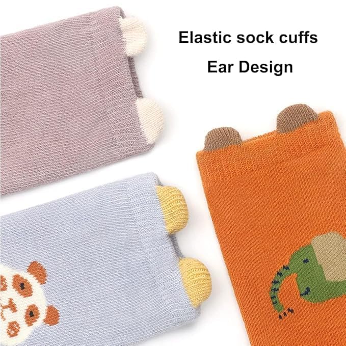 PRUVIA Toddler Non Slip Socks, Cute Baby Socks with Grips Crew Socks for 1-3 yearsinfants toddlers kids boys girls 5 Pairs(M), Multi color, M 1