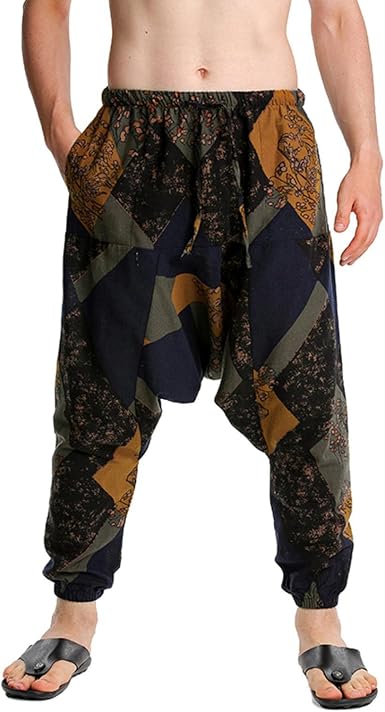 Amazon.com: Pantalones de harén hippie para hombre, patrón de aladín  tailandés, pantalones de yoga en la entrepierna de caída, pantalones anchos  casuales cónicos bohemios : Ropa, Zapatos y Joyería